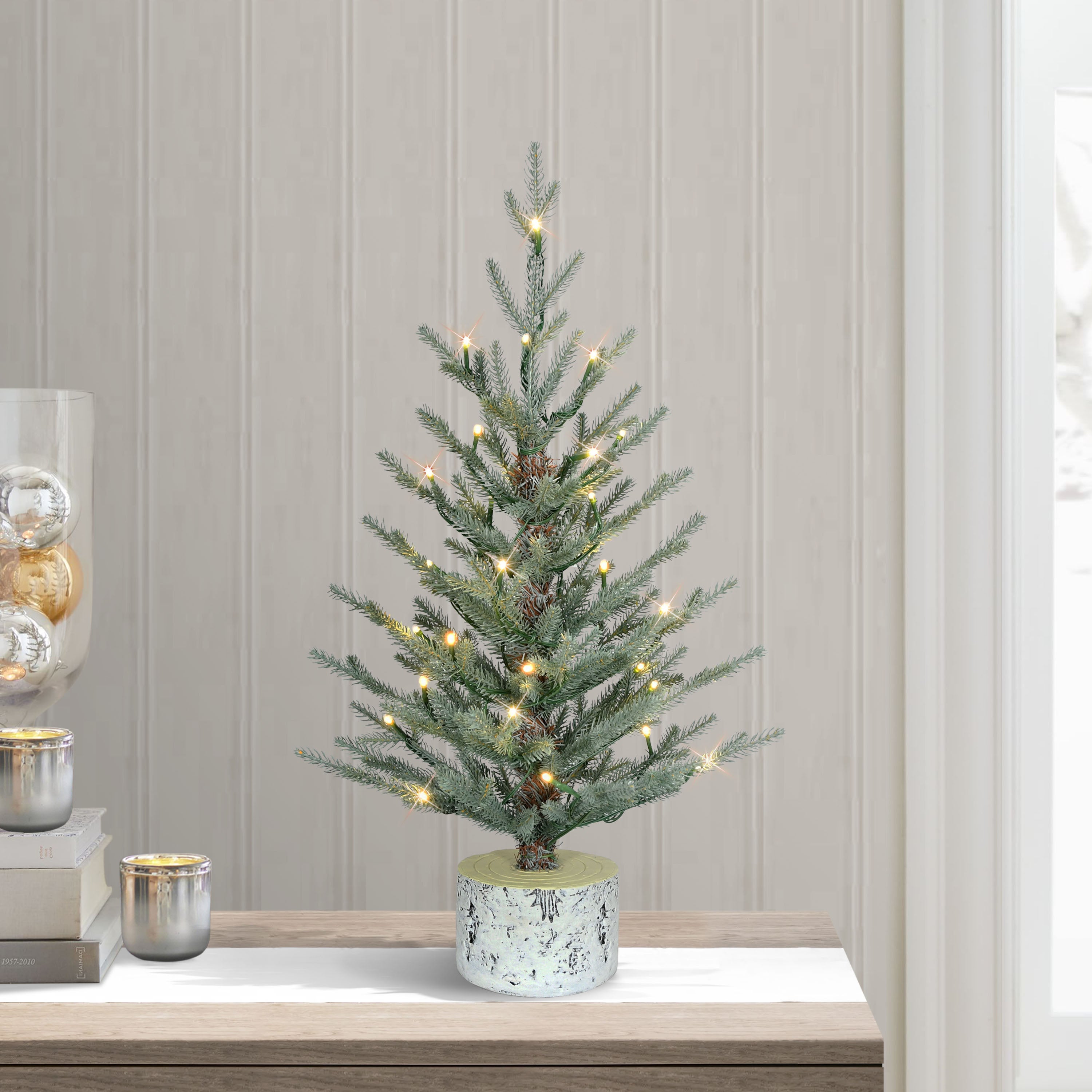 2' Pre-Lit Blue Potted Arctic Fir Tree